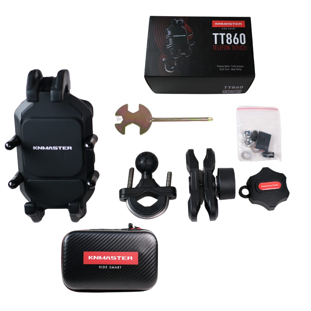 KNMASTER TT-860 TİTREŞİM ENGELLEYİCİLİ TÜM MOTOSİKLETLERE UYUMLU TELEFON TUTUCU